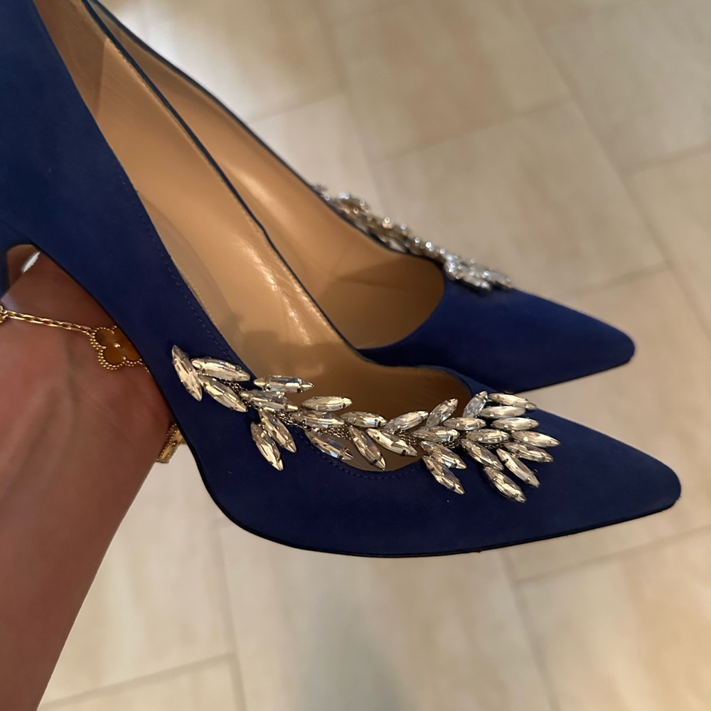 Manolo Blahnik Royal Blue Heels with Silver Embellishments